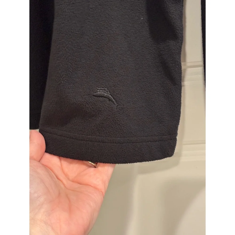 Tommy Bahama Mens XL Quarter Zip Fleece Pullover Colorblock Black Grey Marlin